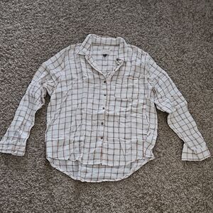 Universal Thread Women's White and Brown Plaid Button Down Shirt
